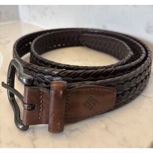 Columbia Belt 42-44 Men's Brown Leather Synthetic‎ Lacing Trim Braided Belt